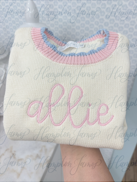 Sweater with Pink/Blue Trim