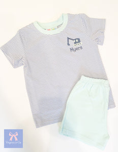 Avery Short Set - Mint and Grey
